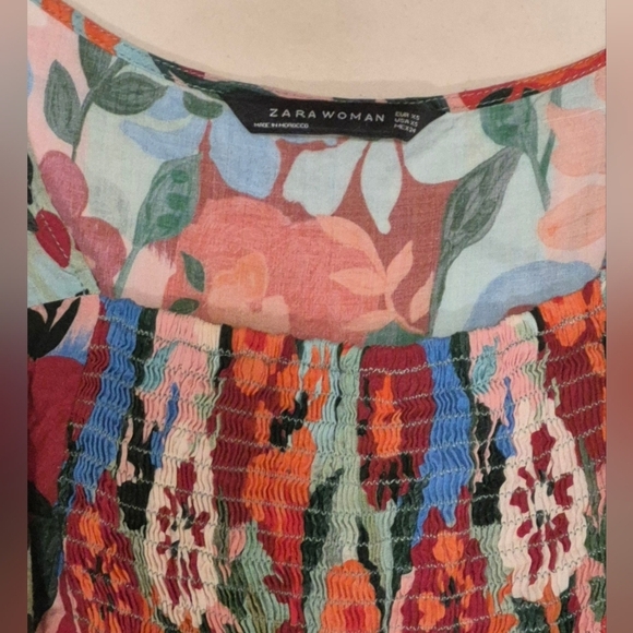 Zara Orange and Blue Smocked Peplum Blouse with Bell Sleeves - Picture 5 of 6